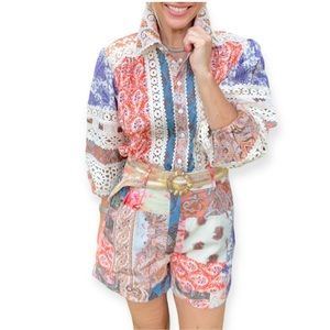ZIMMERMAN STYLE Delia Matching Set Retro Floral Blouse & Belted Short set NWOT